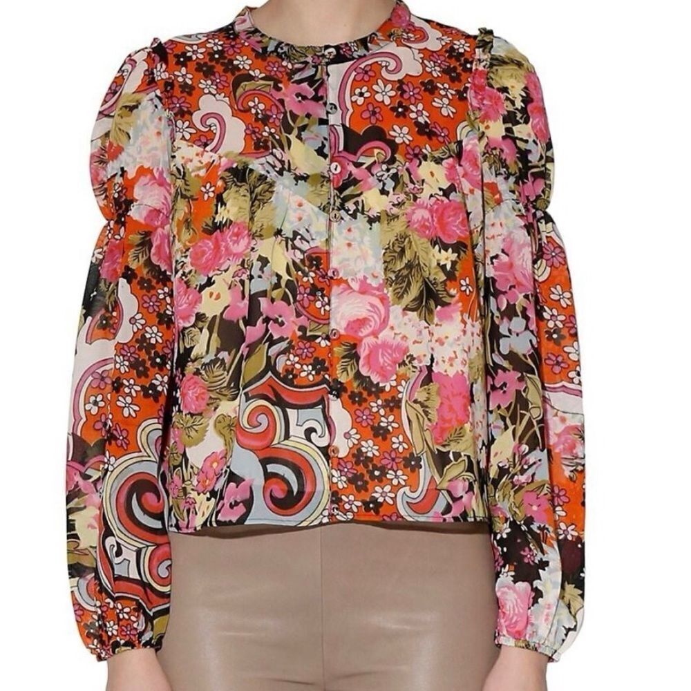 Walter Baker Pop Art Floral Crop Button Up Blouse